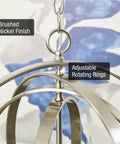 Close-up of the Open Globe Chandelier 21 Inch 4-Light Modern Sphere Orb Pendant showing brushed nickel finish and rotating rings.
