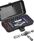 Precision Magnetic Screwdriver Set With S2 Steel Bits And Aluminum Handle, Compact Ratcheting Repair Kit for electronics in storage case.