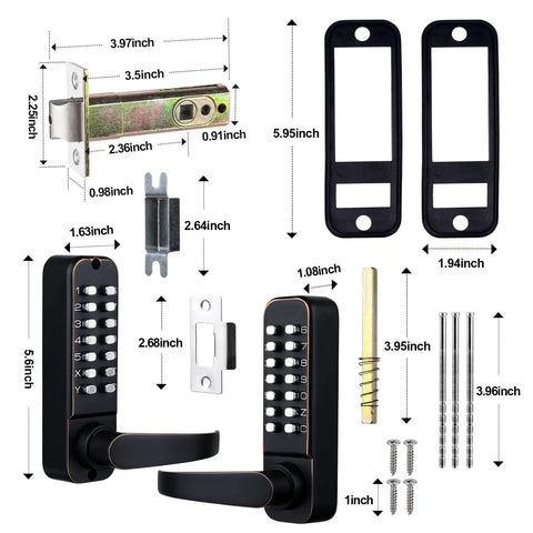 Keyless Entry Digital Door Lock With Dual Keypad, Front Door And Gate Lock For Outdoor Fence, Double Sided Keypads, Black