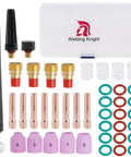 43 Piece TIG Welding Torch Accessories Kit With Stubby Gas Lens And Size 10 Glass Cups For WP 9, WP 20, And WP 25 Welders