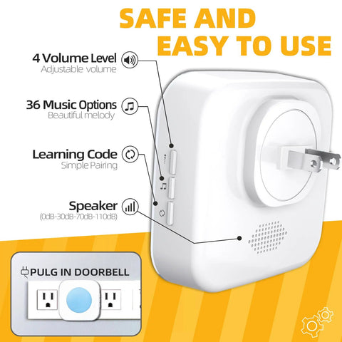 Dope Long Range Wireless Doorbell Kit With 1200 Feet Reach, Waterproof Receiver System showing volume levels and music options.