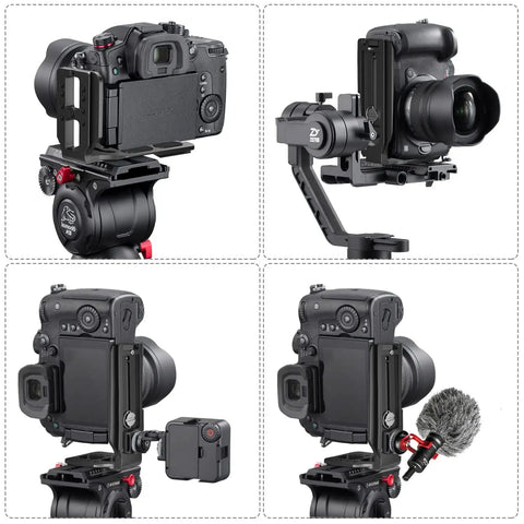 Versatile DSLR L Bracket For Quick Portrait To Landscape Swaps With Quick Release Plate Pro Grade Stabilizer on camera