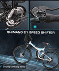 Foldable 750W Peak Electric Mountain Bike For Adults, 20 MPH Folding Ebike With Battery, 26 Inch Wheels, Shimano 21-Speed Shifter