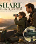 Rad Gift For Him Outdoor Monocular 10x42 For Hiking And Travel With Bright Clear Views Compact One Hand Use Ideal For Dad Husband Teen And Any Guy Into Weekend Adventures, father and boy using monocular at sunset