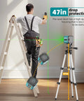 Person using Cross Line Laser Level With Self Leveling And Manual Mode 360 Degree Rotating Green Beam IP54 Waterproof For Indoor Projects
