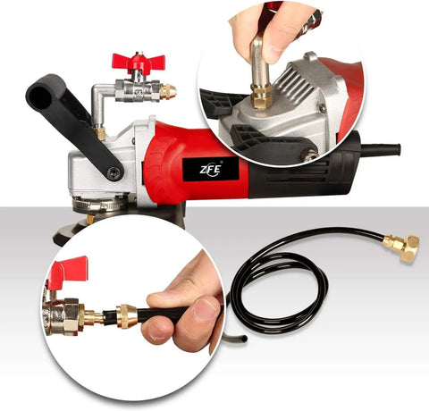 Heavy Duty 800W 110V Variable Speed 4 Inch Wet Polisher Grinder With GFCI Safety showing hose connections and rubber handle