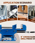 Heavy Duty 6 Inch Cross Slide Drill Press Vise With 9.4 Inch X Axis And 8.0 Inch Y Axis Travel Precision Scale for woodworking applications.
