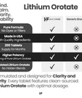 Comparison of H Healthfare Lithium Orotate Supplement 130 Mg Per Tablet 200 Vegetarian Tablets with generic brands, highlighting purity, USA-made, potency, and tablet quantity.