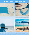 Beach Sun Shelter Canopy Tent 11x14 Ft With 22mm Thick Aluminum Poles windproof eight panel design setup steps on sand beach
