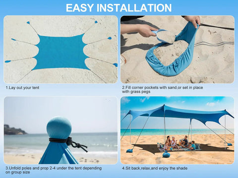 Beach Sun Shelter Canopy Tent 11x14 Ft With 22mm Thick Aluminum Poles windproof eight panel design setup steps on sand beach