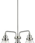 Three Light Chandelier In Brushed Nickel Finish, Modern Hanging Globe Pendant For Dining Room with seeded glass shades