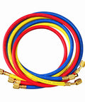 ANTFEES 72-inch refrigerant charging hoses set, 3pc, brass fittings, red/blue/yellow for R134A/R12/R22/R502 gauges.