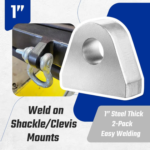 Heavy Duty Weld On Shackle Clevis Mounts 1 Inch Thick Steel For Offroad Trucks Trailers And Hydraulic Tractor Buckets 2 Pack, white steel mount