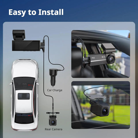 Setup of Dual Dash Cam Front And Rear For Cars 4K Plus 2K Video With 64GB Card Included 5G Wi Fi And App G Sensor 3.2 Inch Screen