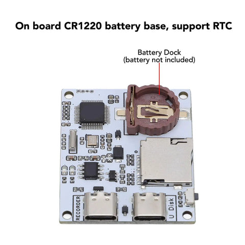 Onboard CR1220 battery base with dual Type C ports for Plug And Play Serial Data Logger That Acts As A Nifty Usb To Memory Card Recorder.