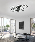Dope Black 95W Flush Mount LED Ceiling Light With Four Interlocking Squares Modern Windmill Design In Metal And Acrylic 6000K Cool White Fixture