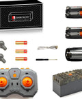 Power Functions 12 In 1 High Speed L Servo Motor Kit With 4 Channel Remote Rechargeable Lithium Battery Box components displayed
