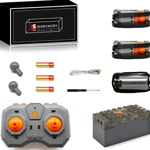 Power Functions 12 In 1 High Speed L Servo Motor Kit With 4 Channel Remote Rechargeable Lithium Battery Box components displayed