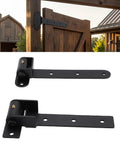 Tough As Nails 13 Inch Heavy Duty Strap Gate Hinges With Nine Hundred Pound Load Capacity Plus Flexible Ninety Degree Swivel Design displayed on a wooden barn door.