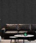 Living room with Dope Charcoal Black Crocodile Texture Wallpaper Non Pasted Needs Adhesive Embossed 3D Wall Covering