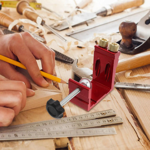 Pro Level Pocket Hole Drill Guide Jig For Woodworking Featuring Quick Release Clamps And Precision 15 Degree Angle Locator on workbench.