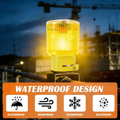 Sun Powered Solar Strobe Warning Light 360 Degree Waterproof LED Safety Light For Outdoor Use Work Zone Traffic Flashing Lamp Yellow High Visibility