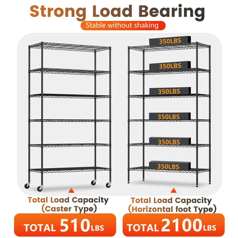 Heavy Duty Six Tier Wire Shelving Cart With Roll Smooth Casters And Quick Adjust Levels Heavy Hauls Everything From Garage Boxes To Closet Bins Super Sturdy Black Rack 45 By 18 By 82 Inches