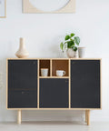 Cabinet with Matte Black Peel And Stick Wallpaper 17 By 120 Inch Self Adhesive Vinyl on the doors in a living room.