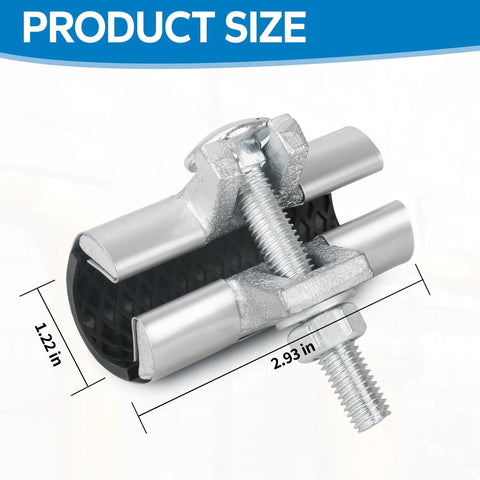 Angled front view of 1in x 3in stainless steel pipe repair clamp with bolt for water or copper pipe leaks