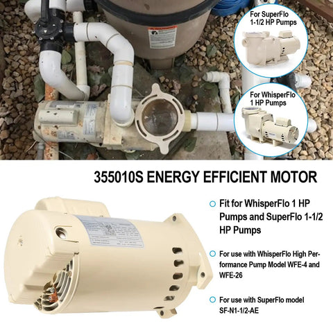 Energy Efficient 1 HP Pool Pump Motor Replacement For WhisperFlo WFE 4 WFE 26 And SuperFlo Pumps Square Flange