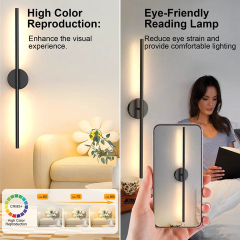 Set Of Two Rechargeable Battery Wall Sconces With Remote Dimming 3000K To 6000K Adjustable Led Light 360 Degree Rotate Zero Wiring Needed No Sweat Setup For Modern Bedroom Living Room Super Sleek Vibe Decor with stylish matte black finish.