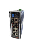 Front view of Eight-Port Industrial Gigabit PoE Switch Built For Solar Installs Tough As Nails With 12V-48V DC Input