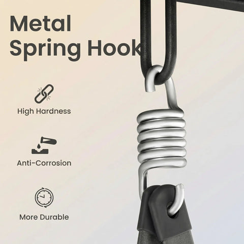 Close-up of metal spring hook on 2 In 1 Convertible Porch Swing Bed For Three With Wicker Armrests And Adjustable Canopy.