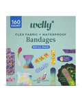 160 Count Refill Pack Of Flex Fabric Bandages With Waterproof And Glow In The Dark Options, product packaging with bandage designs