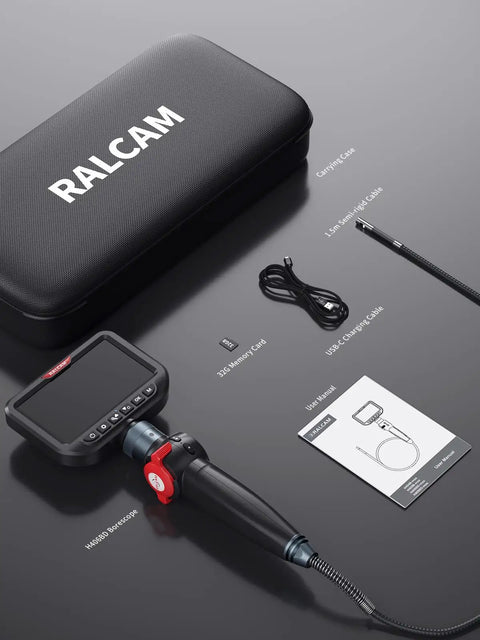 Dual Lens Articulating Borescope With Light Slim Probe And 5 Inch IPS Screen High-Res Imaging For Front And Side Angle Inspections In Engines Pipes And Machinery Time-Saving See Blind Spots And Repositioning Avoided, with carrying case and accessories