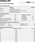Specification sheet for SMA Male to SMA Female Coax Cable 6 Foot RG58 Low Loss RF Extension, details on construction and characteristics.