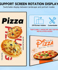Ready To Roll 55 Inch 4K Digital Menu Board Wall Mount Commercial Signage Display with pizza graphics in landscape mode.