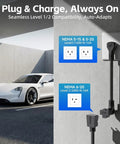 Road Trip Ready Portable Level 1 And 2 EV Charger With J1772 Connector And Nema 5-15 To 6-20 Plugs for easy home charging.