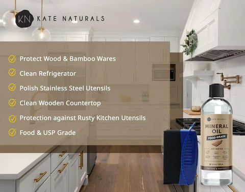Real Deal Food Grade Mineral Oil For Cutting Boards Includes A Wax Applicator That Knocks Out Dryness On Butcher Block Surfaces And Delivers A Slick Finish in a modern kitchen setting.