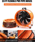 Powerful 12-Inch High Velocity Portable Blower Fan With 33ft Flexible Duct Hose Industrial Exhaust Ventilator 3150 RPM