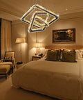 Dope Modern Crystal Chandelier LED Ceiling Light With Square Three Ring Design in bedroom with warm white lighting