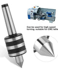 MT2 lathe live center with knurled adjustment ring, steel body and pointed conical tip for CNC wood/metal turning.