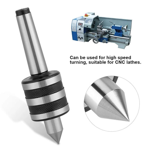 MT2 lathe live center with knurled adjustment ring, steel body and pointed conical tip for CNC wood/metal turning.