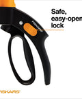 Handle of Shear Ease Grass Shears With 360 Degree Swivel Blades For Edging And Trimming showing easy-open lock mechanism