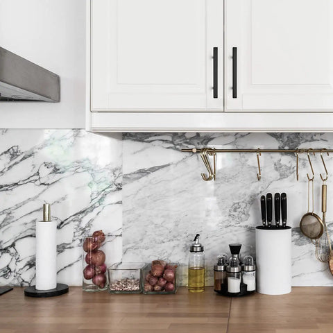 Black Cabinet Handles 30 Pack Four Inch Matte Square Drawer Pulls For Kitchen Cabinets With Six And Three Eighths Inch Overall Length Durable Metal Construction With Smooth Matte Finish For Easy Sliding And Long Lasting Use on white kitchen cabinets.