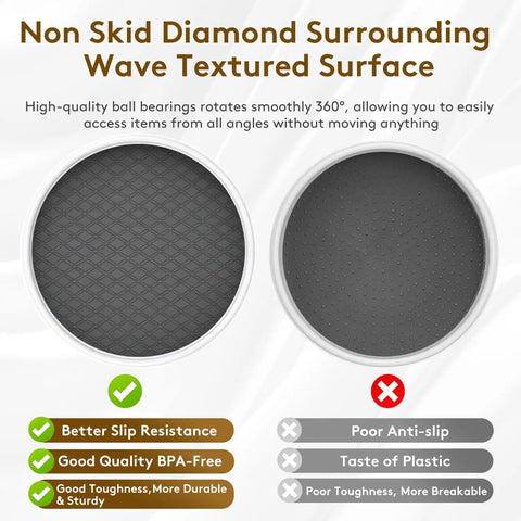 Comparison of high-quality textured surface for Lazy Susan Turntable Organizer 10 Inch 360 Degree Rotating Tray.