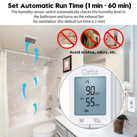 New Generation Humidity Sensor Switch for In-Wall Bathroom Fan Auto Manual Control with display showing humidity levels