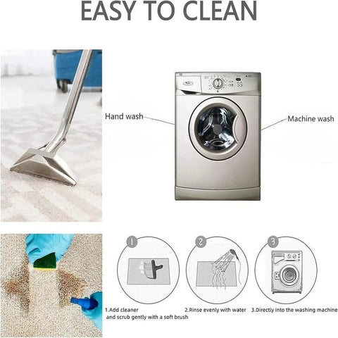 Cleaning process for Vintage Steam Train Area Rug Locomotive Engine Carpet with machine wash and hand wash instructions
