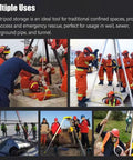 Built Tough Confined Space Tripod Rescue Winch Rig With Heavy Duty Stabilizer Hoist And Full Body Fall Arrest Harness Kit For Tunnel Sewer Construction Lifting And Battle Ready Lifesaving Protection At 1800 Lbs in action with rescue teams in various underground settings.