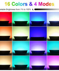 RGB LED Flood Lights 1000W Equivalent Outdoor IP66 Waterproof 2 Pack With Remote 16 Colors 4 Color Changing Modes display chart